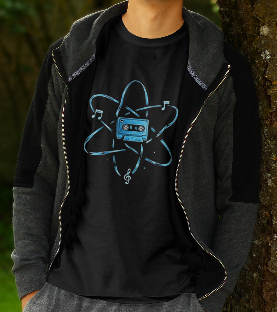 Atomic Cassette Tape Surrounded By Musical Notes And Atomic T-Shirt