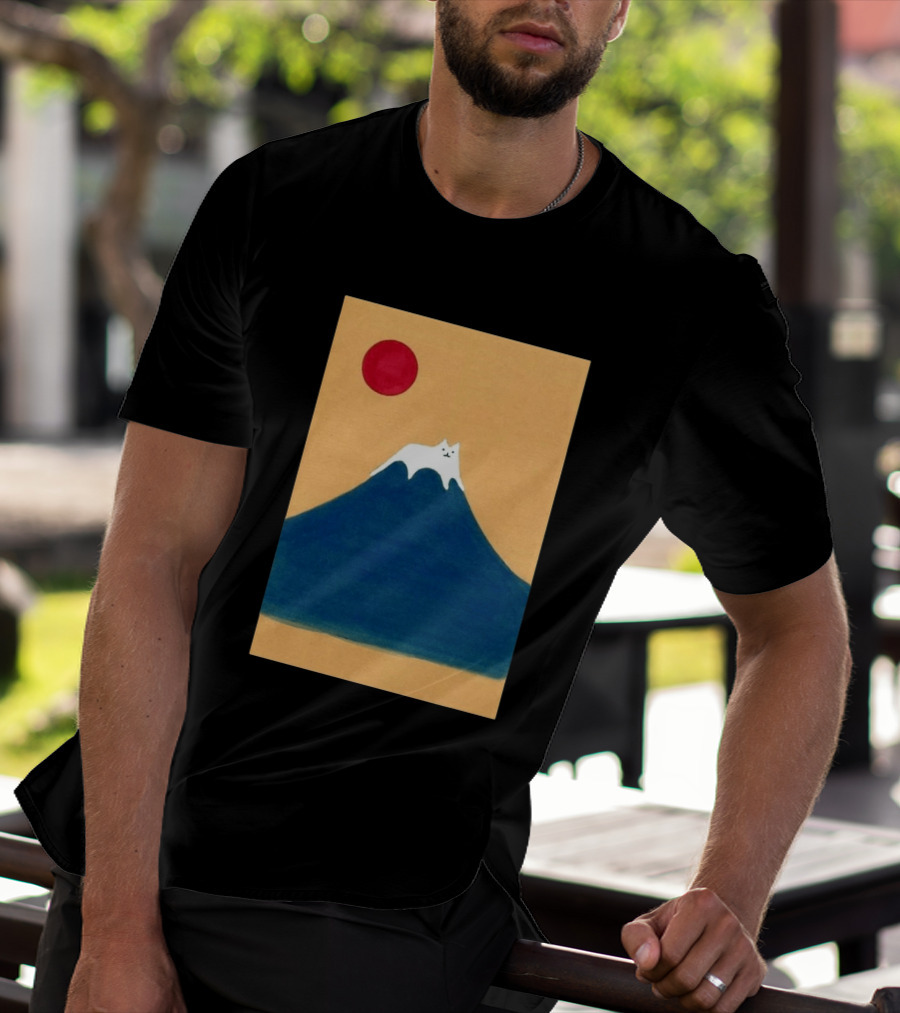 Meow Fuji Cat With Red Sun Illustration Japan T-Shirt