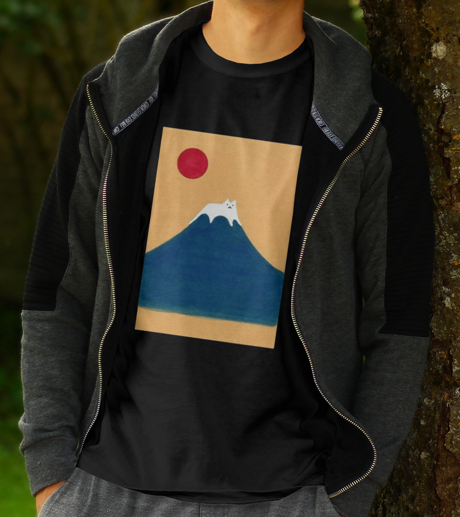 Meow Fuji Cat With Red Sun Illustration Japan T-Shirt