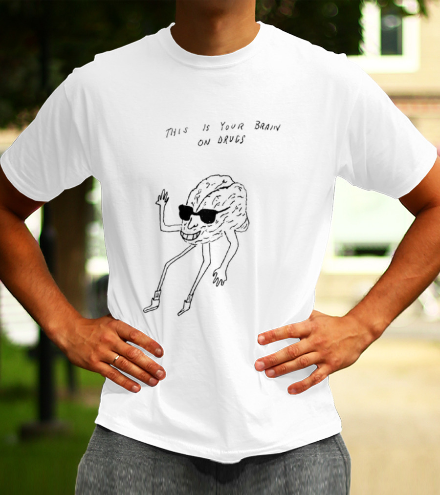 This Is Your Brain On Drugs M Gray Cartoon Brain With Sunglasses T-Shirt