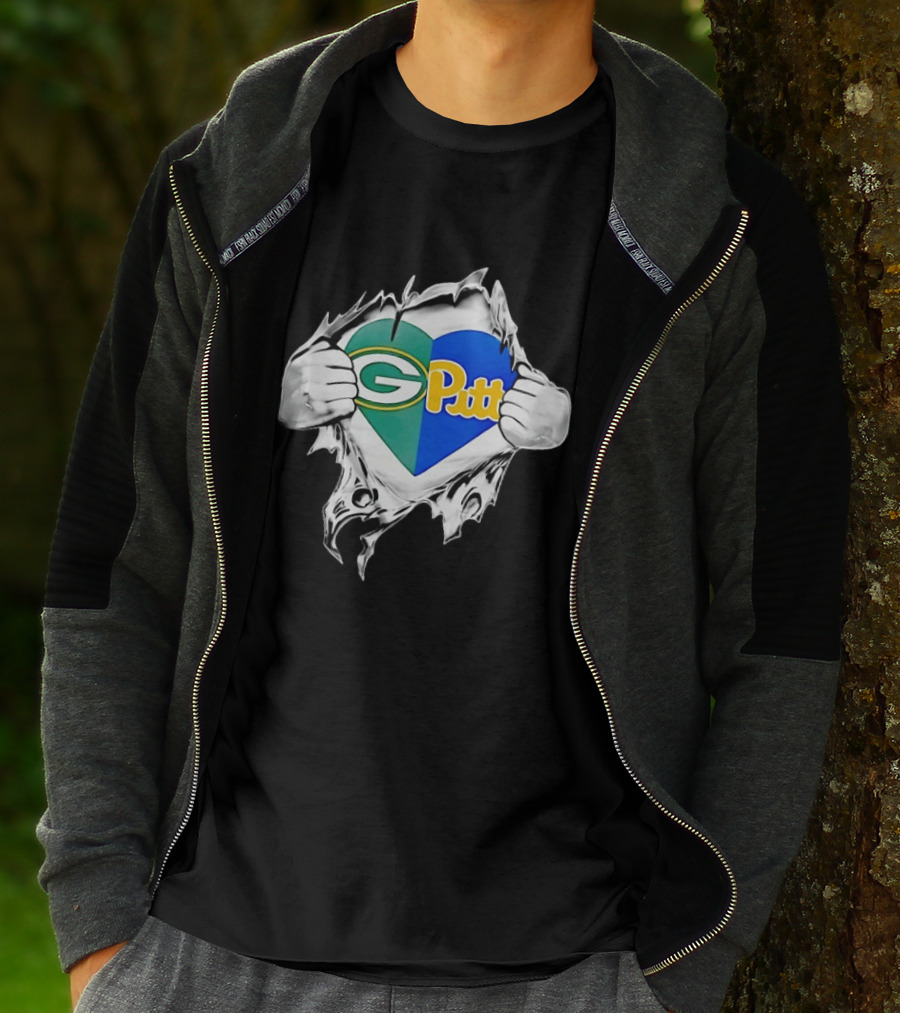Green Bay Packers Pittsburgh Panthers Superman Heart Rip T-Shirt