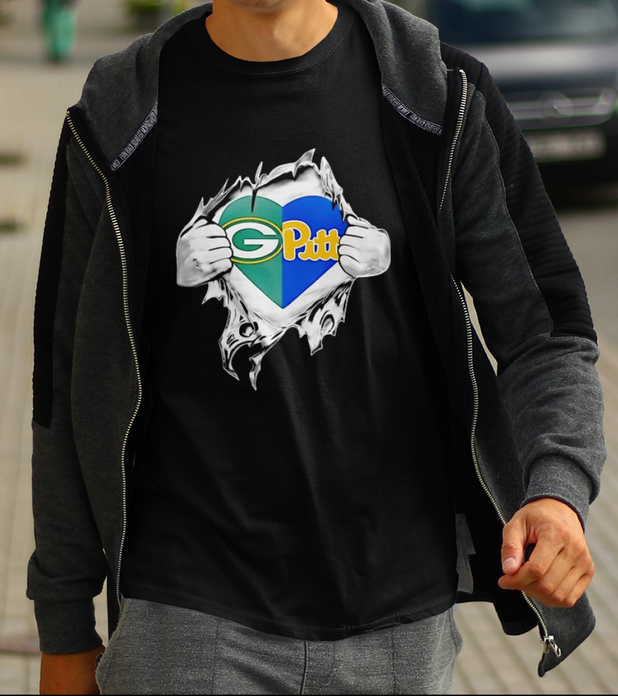 Green Bay Packers Pittsburgh Panthers Superman Heart Rip T-Shirt