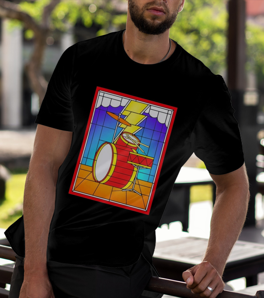 Stained Glass Drum Kit With Lightning Bolt T-Shirt