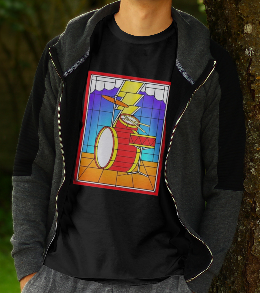 Stained Glass Drum Kit With Lightning Bolt T-Shirt