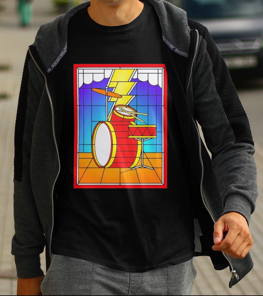 Stained Glass Drum Kit With Lightning Bolt T-Shirt
