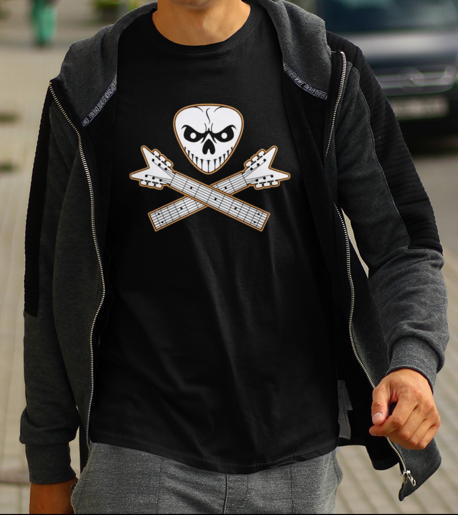 Guitar Pick Skull Crossed Guitars Rock Metal Music T-Shirt