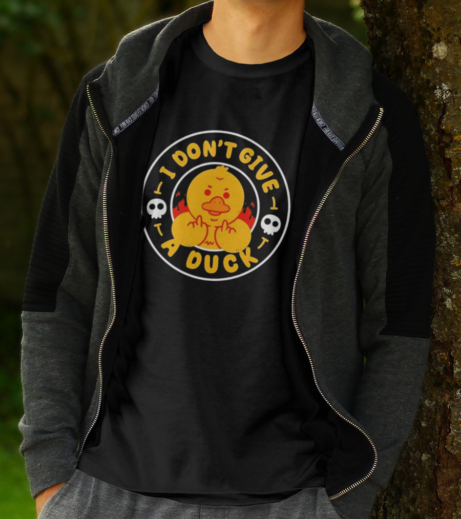 I Don't Give A Duck Angry Yellow Bird Middle Finger Skulls Flames T-Shirt