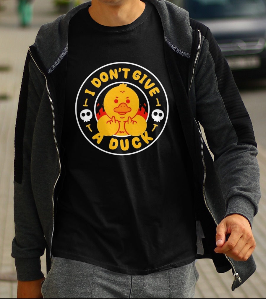 I Don't Give A Duck Angry Yellow Bird Middle Finger Skulls Flames T-Shirt
