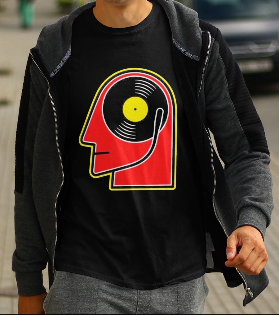 Vinyl Album Head With Record Disc Ear Retro Music T-Shirt