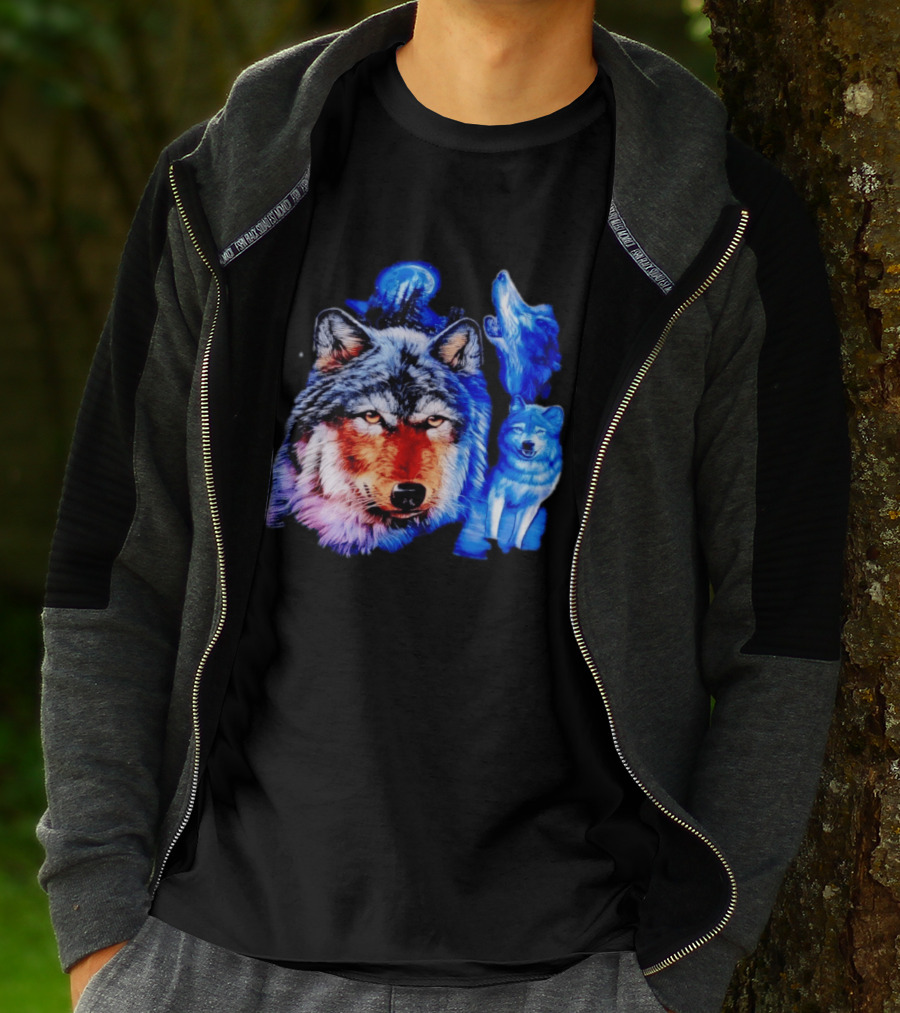 Wild Wolf Pack Moon Night Scene Nature Wildlife Wolves Howling T-Shirt