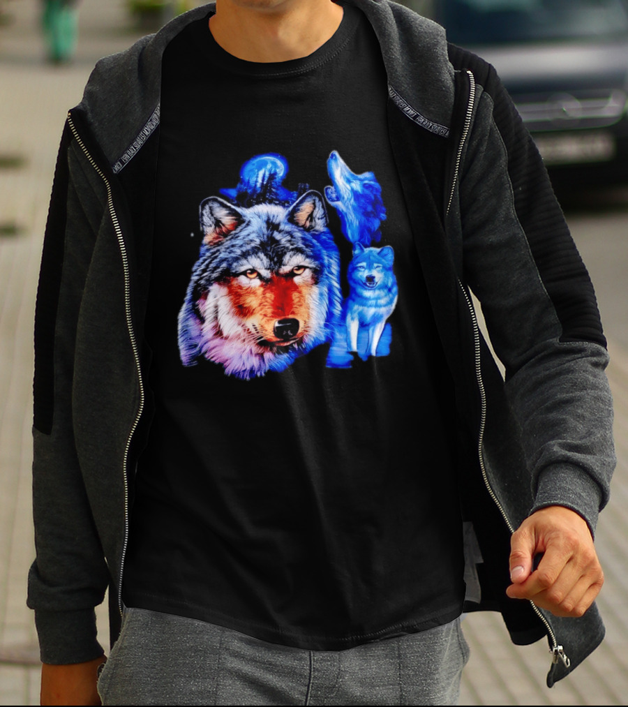 Wild Wolf Pack Moon Night Scene Nature Wildlife Wolves Howling T-Shirt