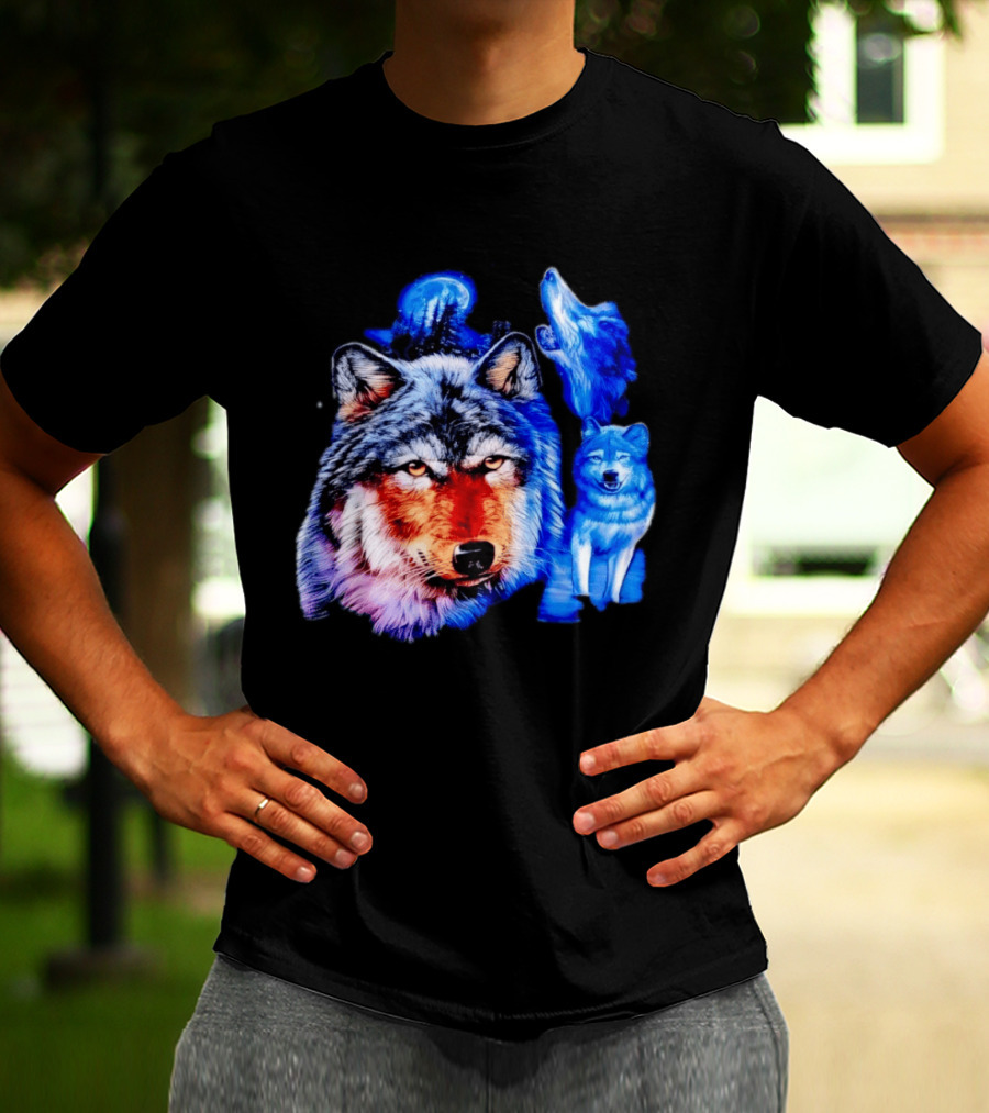 Wild Wolf Pack Moon Night Scene Nature Wildlife Wolves Howling T-Shirt