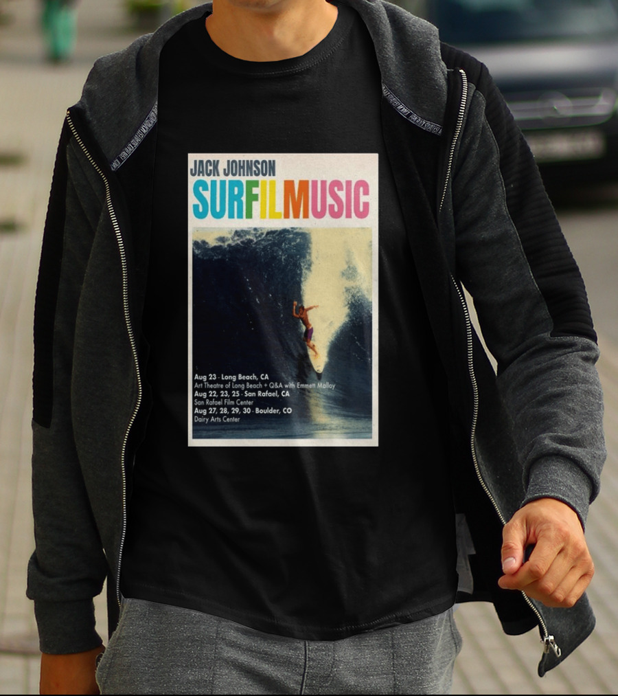 Jack Johnson Surf Film Music Tour Long Beach San Rafael Boulder August 2026 Events T-Shirt