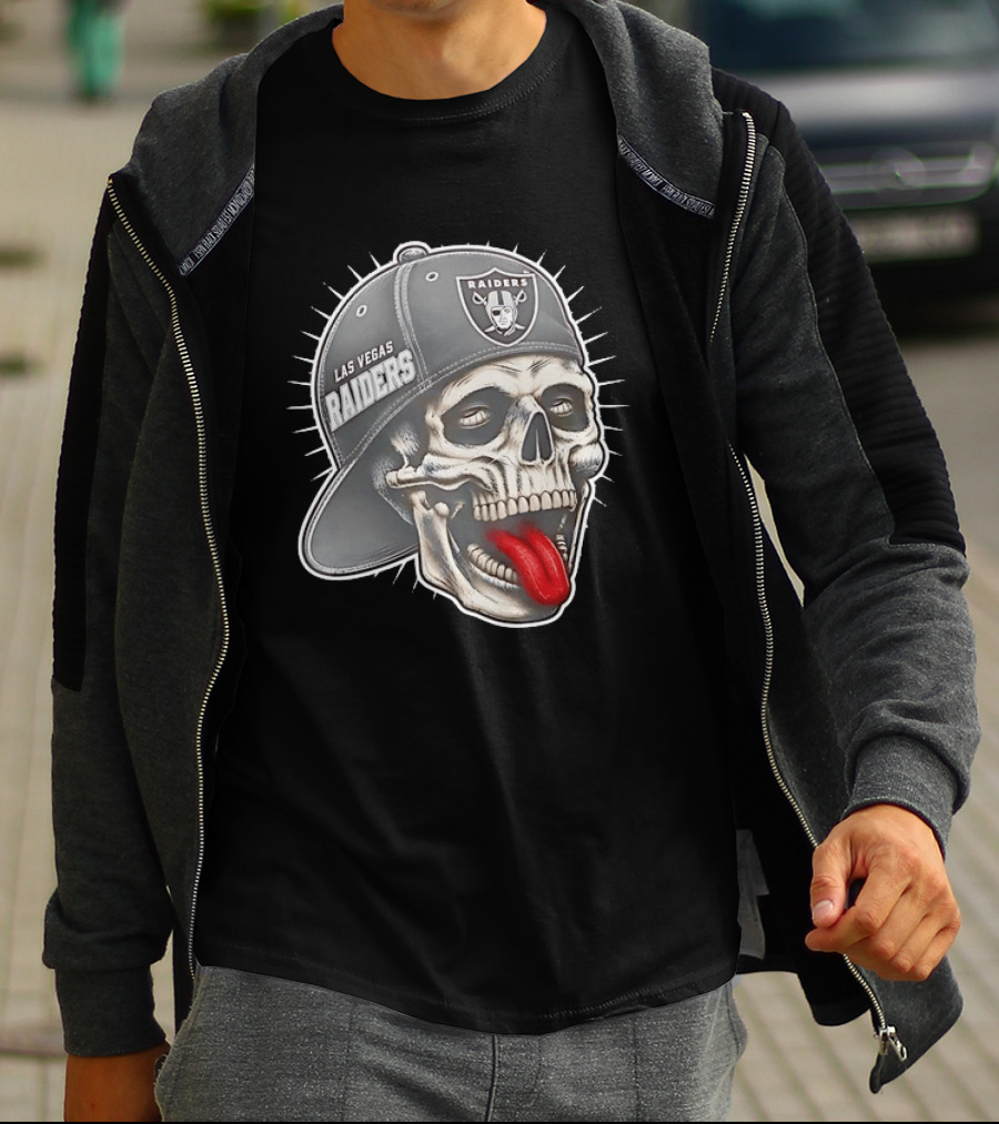 Las Vegas Raiders Skull Tongue Out Cap Raider Nation Football T-Shirt