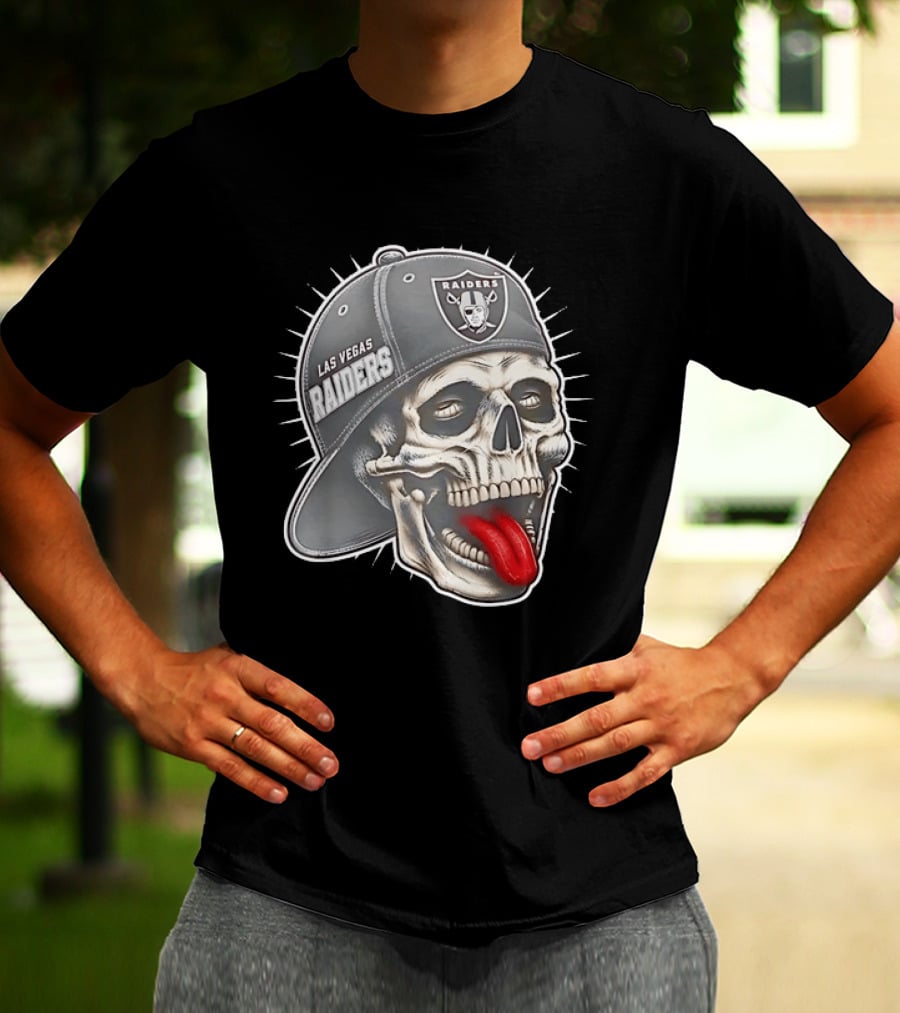 Las Vegas Raiders Skull Tongue Out Cap Raider Nation Football T-Shirt