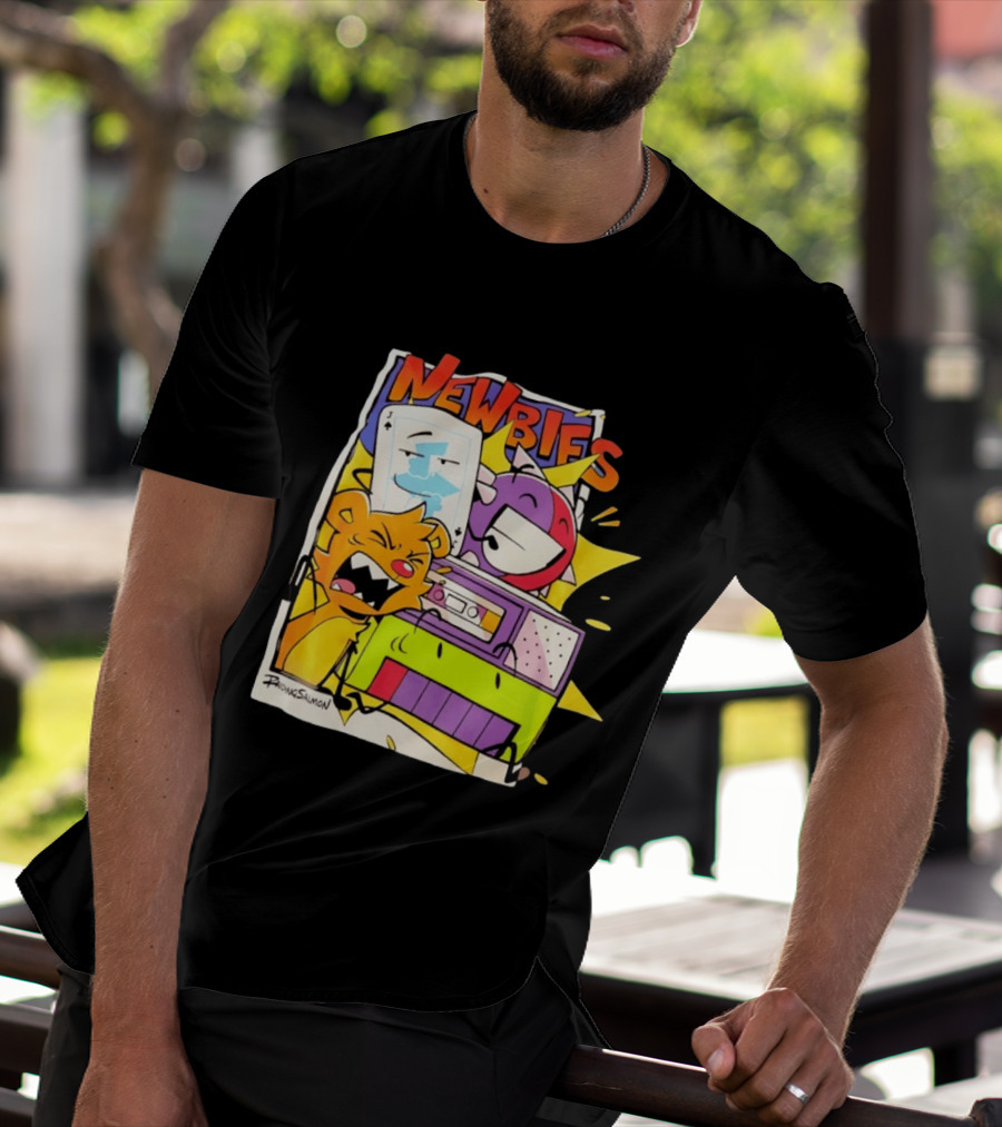 Newbies RaidingSalmon Cartoon Boombox And Cards Explosion T-Shirt