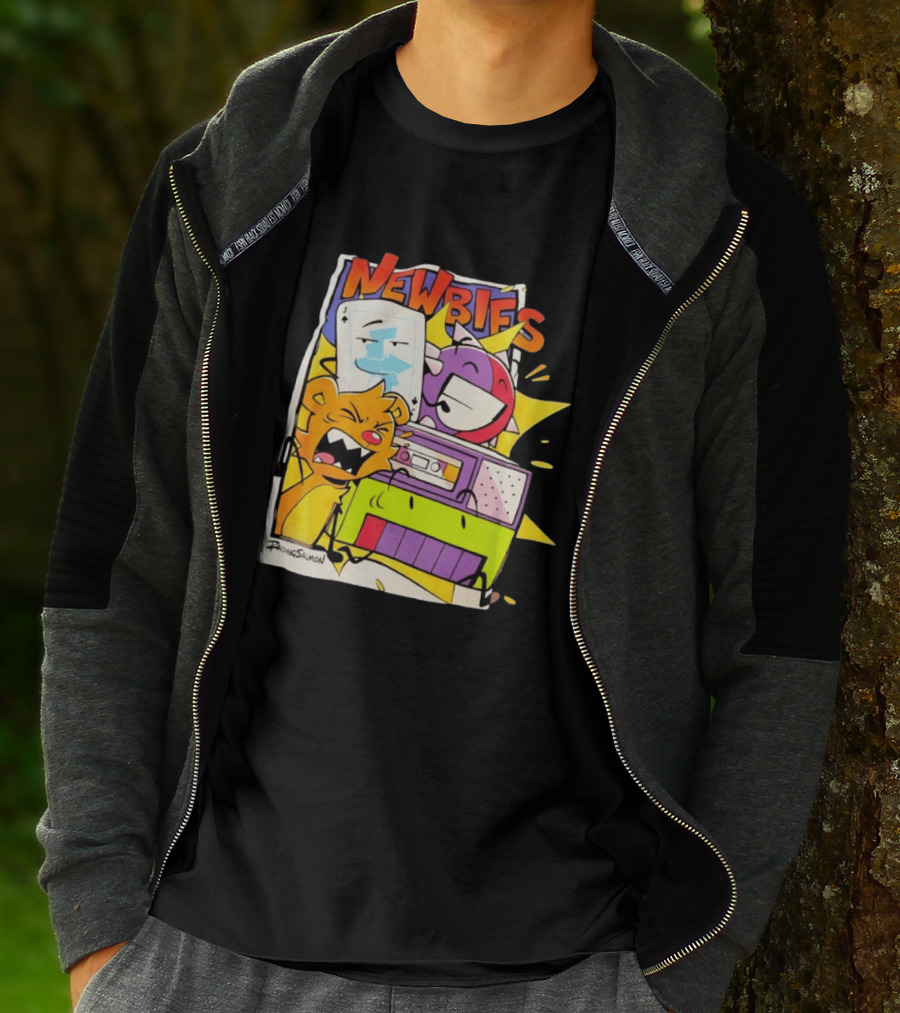 Newbies RaidingSalmon Cartoon Boombox And Cards Explosion T-Shirt