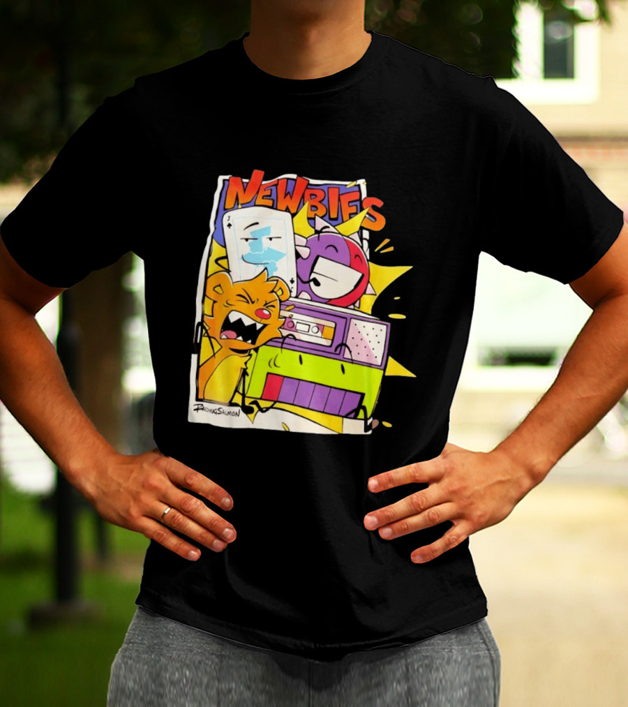 Newbies RaidingSalmon Cartoon Boombox And Cards Explosion T-Shirt