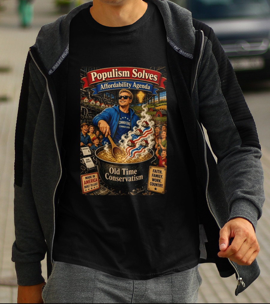Populism Solves Affordability Agenda Common Sense Good Old Time Conservatism Faith Family Work Country T-Shirt