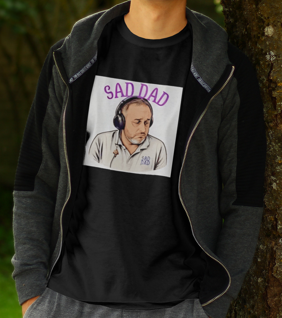 Sad Dad Headphones Fatherhood Parenting Mood T-Shirt