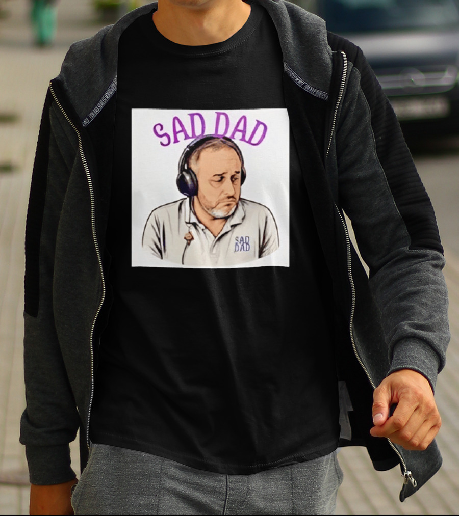 Sad Dad Headphones Fatherhood Parenting Mood T-Shirt