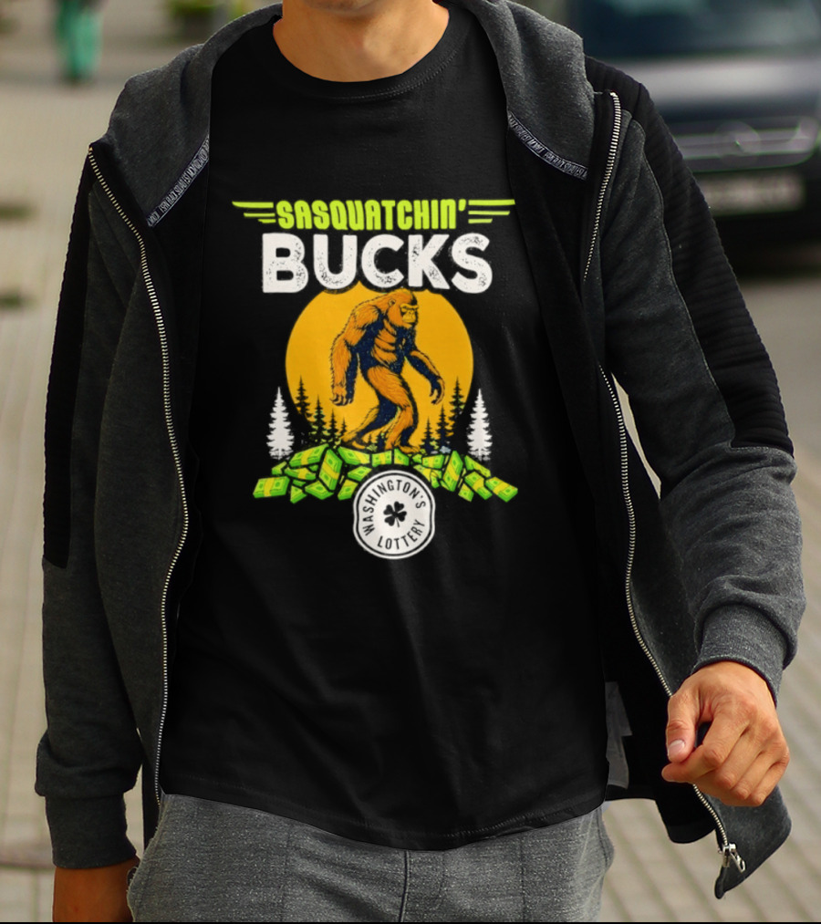 Sasquatchin' Bucks Bigfoot Money Walk And Trees T-Shirt