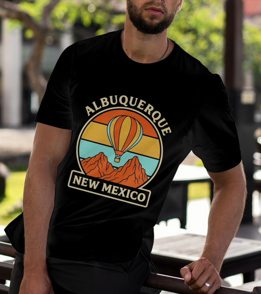 Albuquerque New Mexico Hot Air Balloon Over Mountains T-Shirt