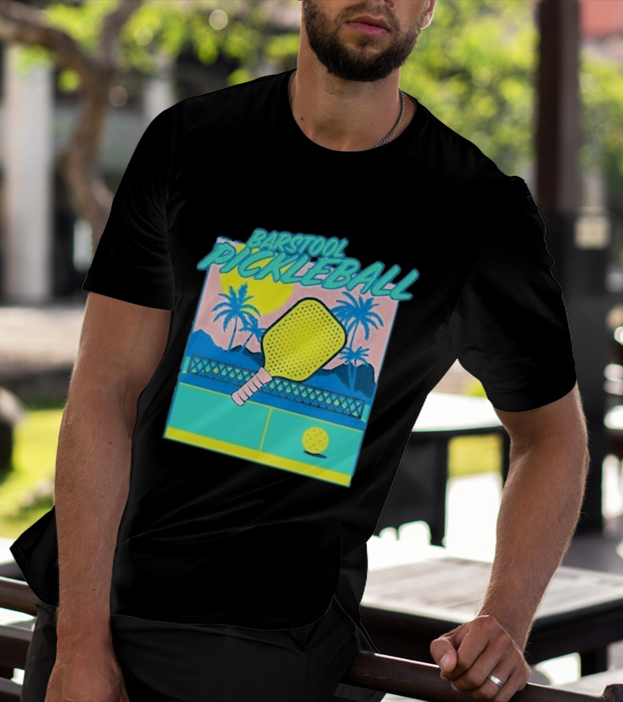 Barstool Pickleball Tropical Retro Paddle And Palm Trees T-Shirt