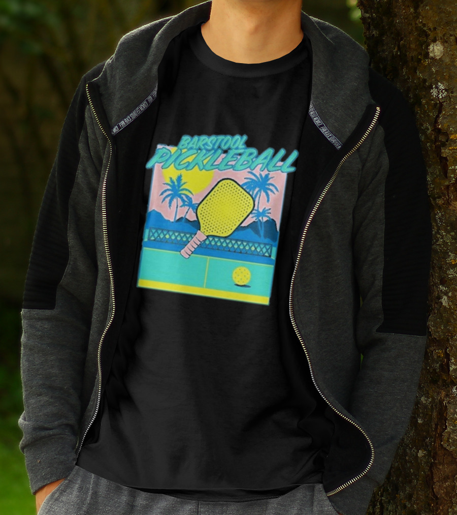 Barstool Pickleball Tropical Retro Paddle And Palm Trees T-Shirt