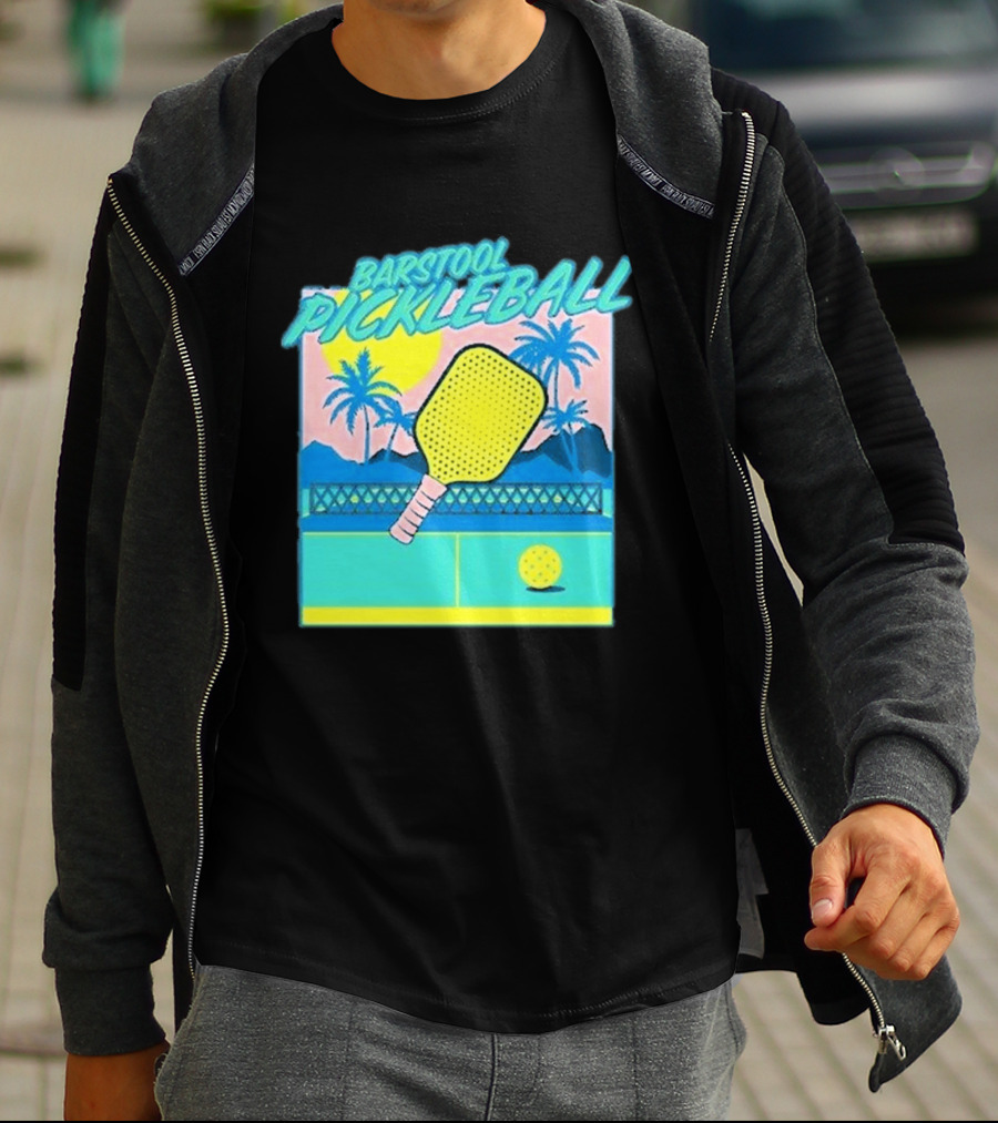 Barstool Pickleball Tropical Retro Paddle And Palm Trees T-Shirt
