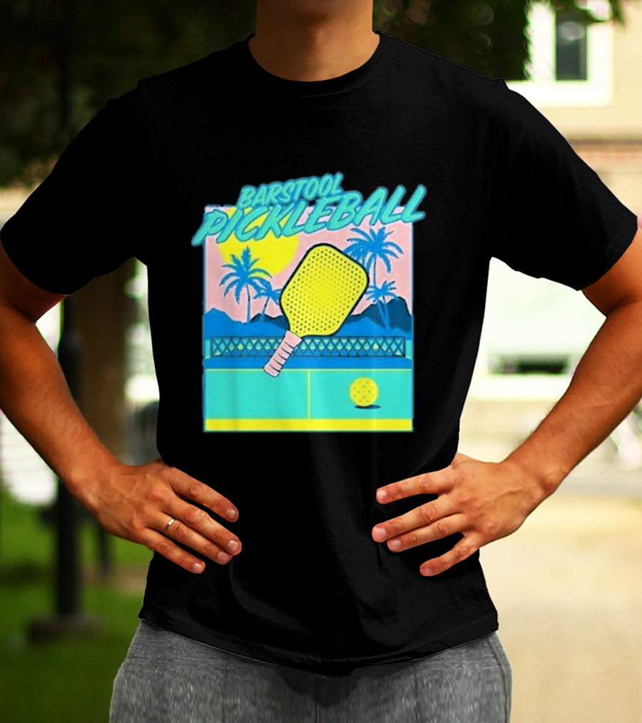 Barstool Pickleball Tropical Retro Paddle And Palm Trees T-Shirt