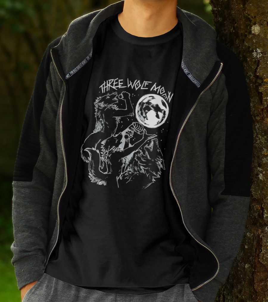 Three Wolf Moon Singing Wolves Howling Meme Moon Phases T-Shirt