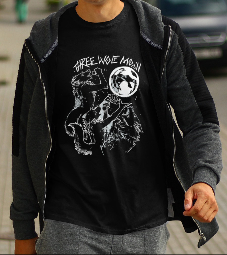 Three Wolf Moon Singing Wolves Howling Meme Moon Phases T-Shirt