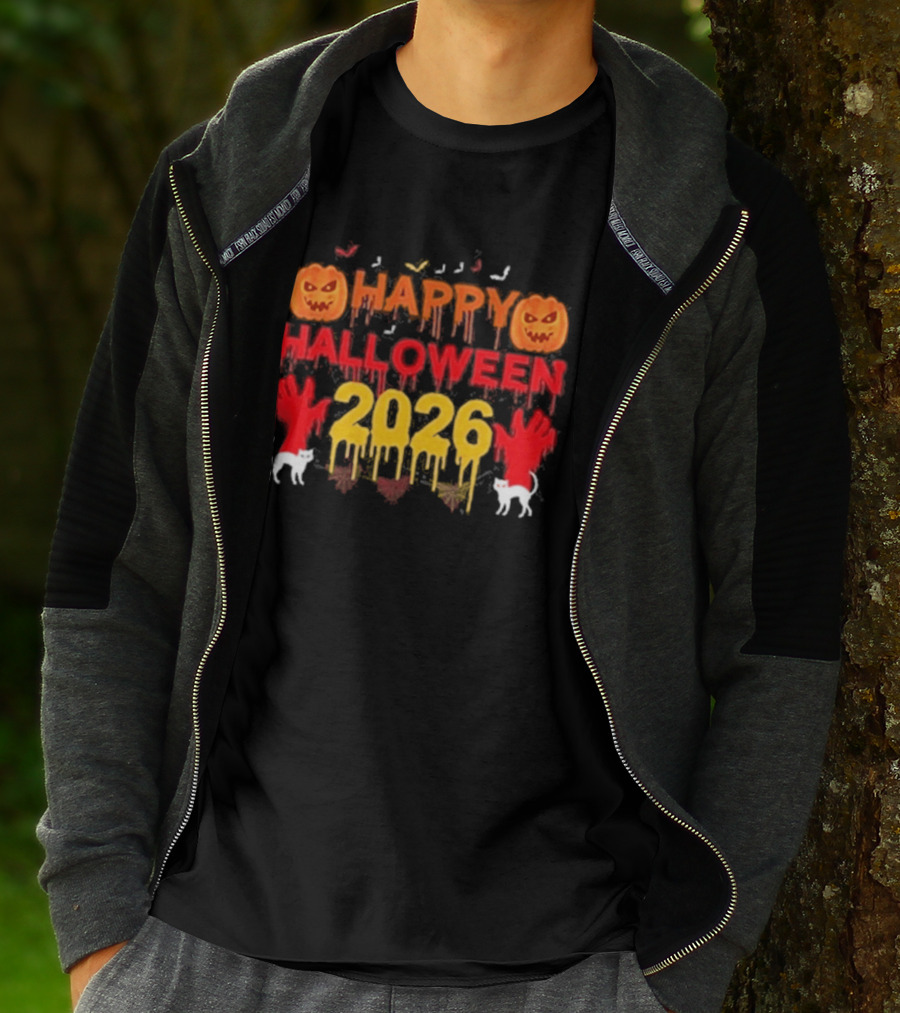 Happy Halloween 2026 Spooky Pumpkin Ghosts And Cats T-Shirt