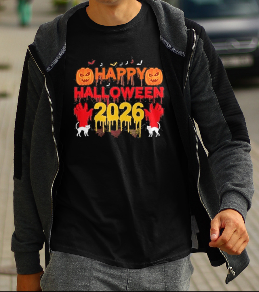 Happy Halloween 2026 Spooky Pumpkin Ghosts And Cats T-Shirt