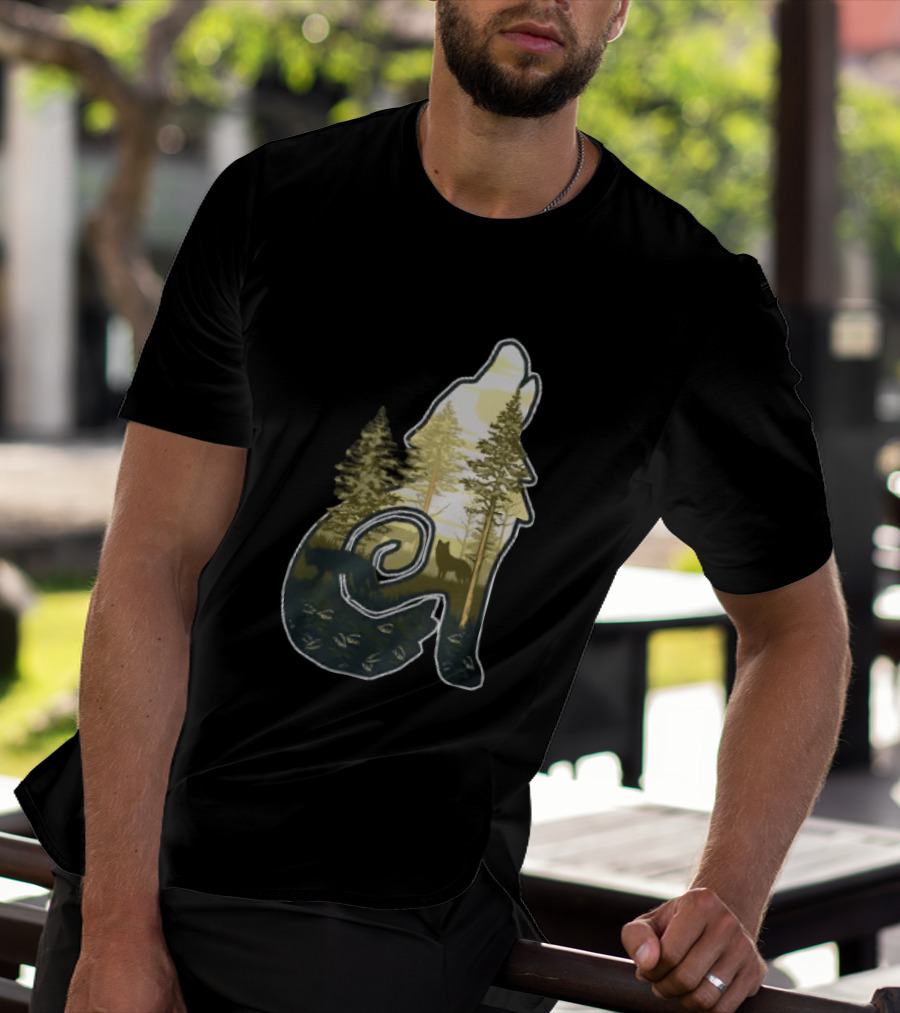 Wolf Howling Forest Scene Fahlo Nature Wildlife T-Shirt