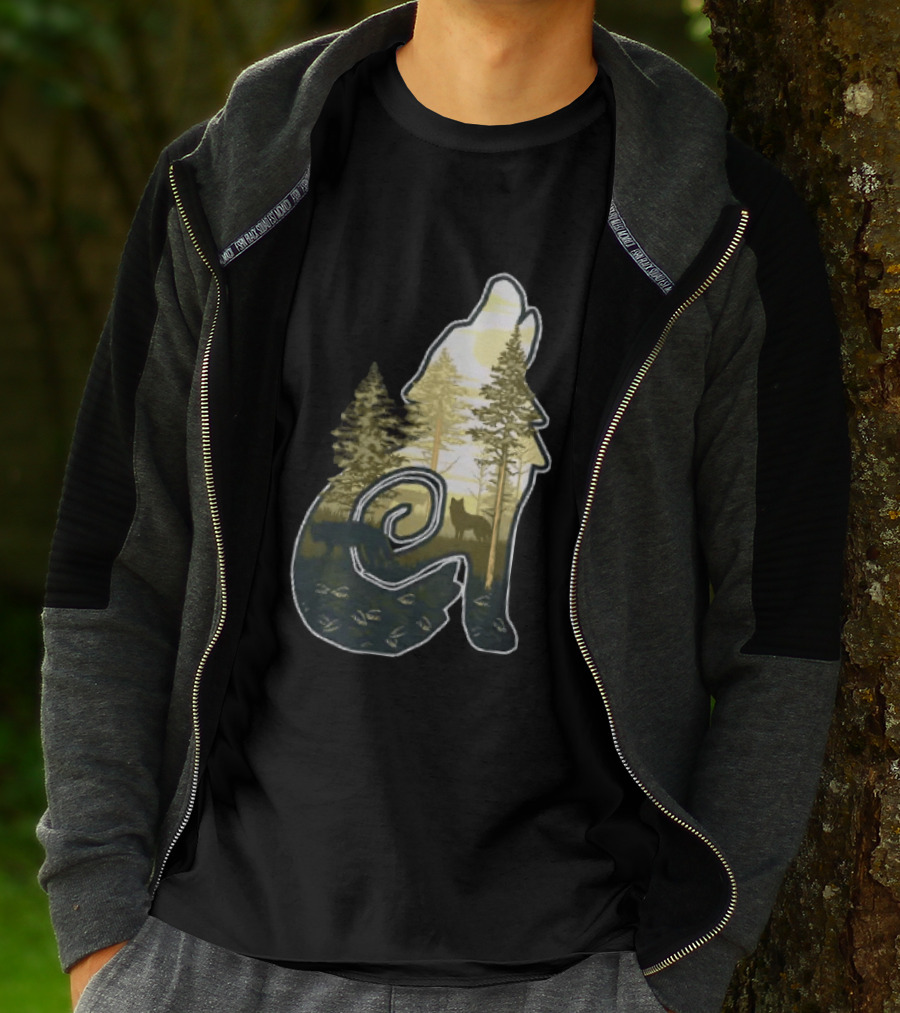 Wolf Howling Forest Scene Fahlo Nature Wildlife T-Shirt