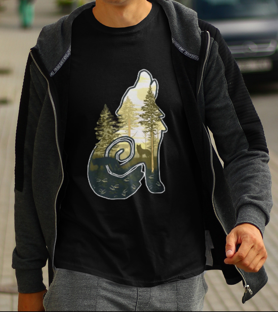 Wolf Howling Forest Scene Fahlo Nature Wildlife T-Shirt