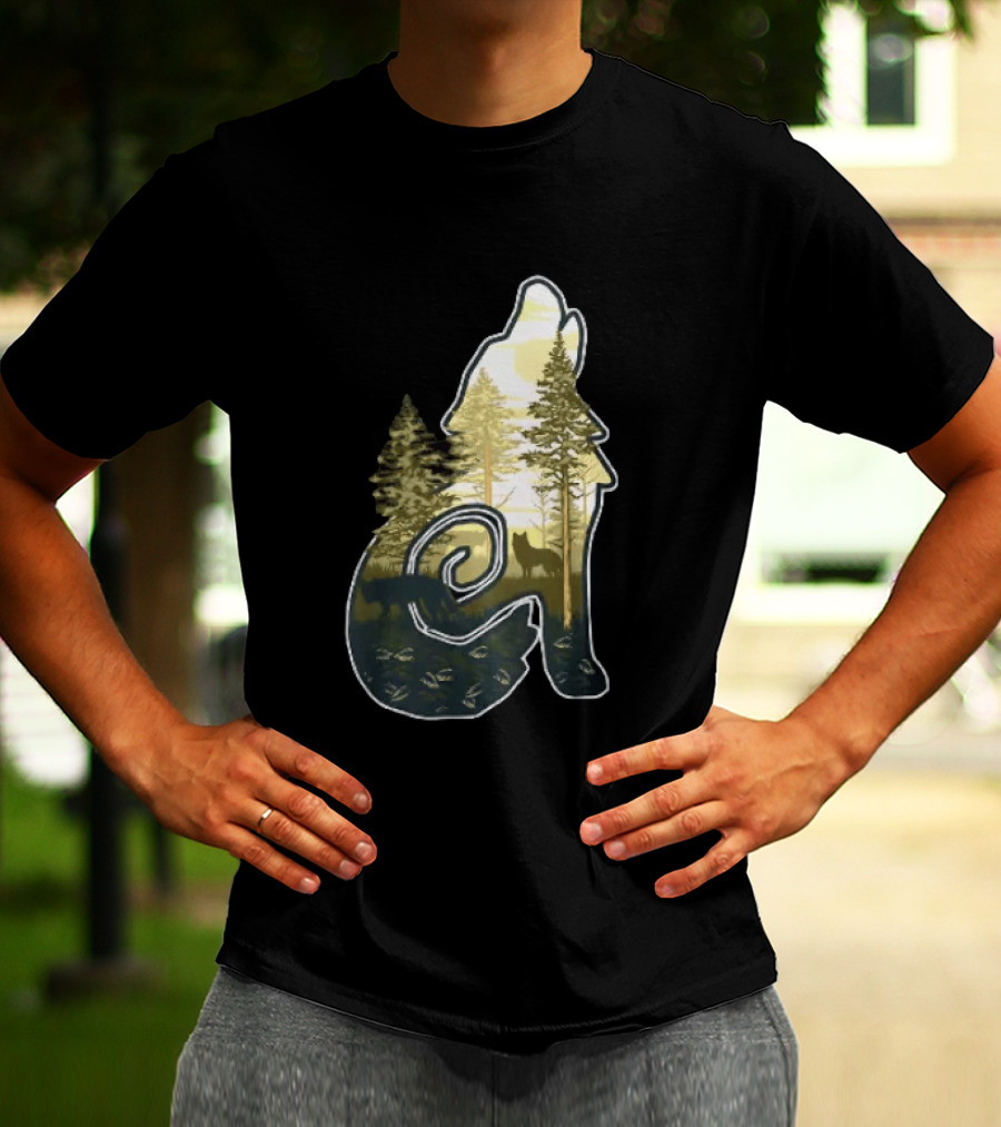 Wolf Howling Forest Scene Fahlo Nature Wildlife T-Shirt