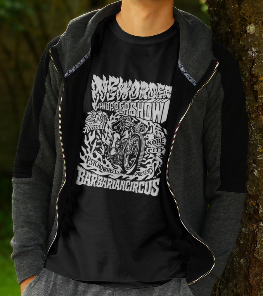 New Order Chopper Show 21st Annual Kobe City Psychowheels Barbarian Circus Flamed Motorcycle T-Shirt