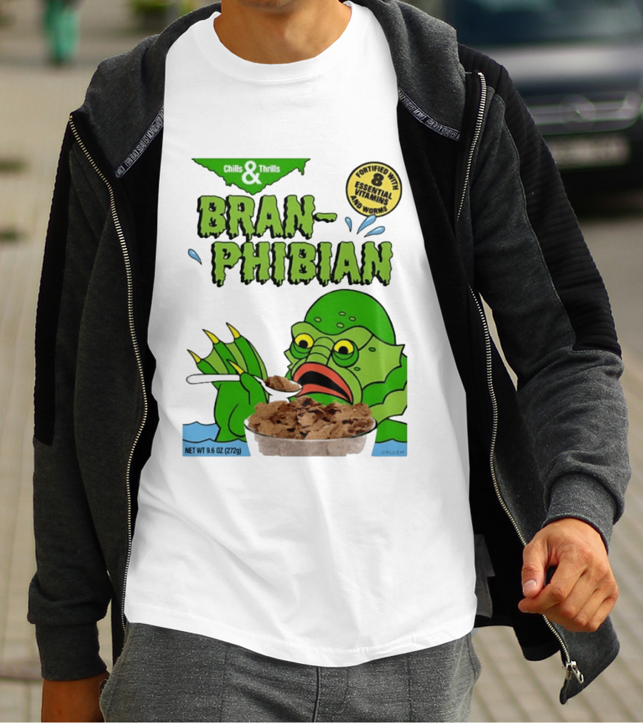 Bran Phibian Chills And Thrills Cereal Box Fortified With 8 Essential Vitamins And Worms T-Shirt