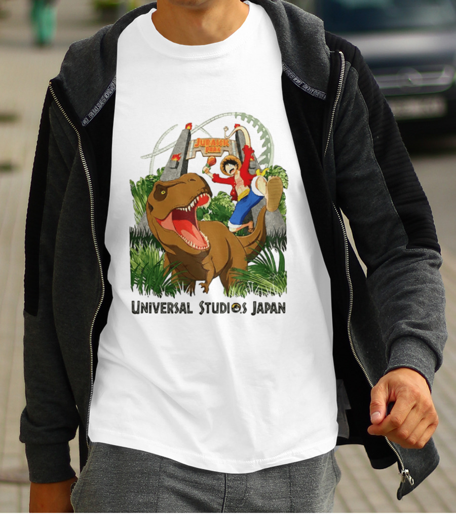 Universal Studios Japan One Piece Jurassic Park Luffy Riding Rex T-Shirt