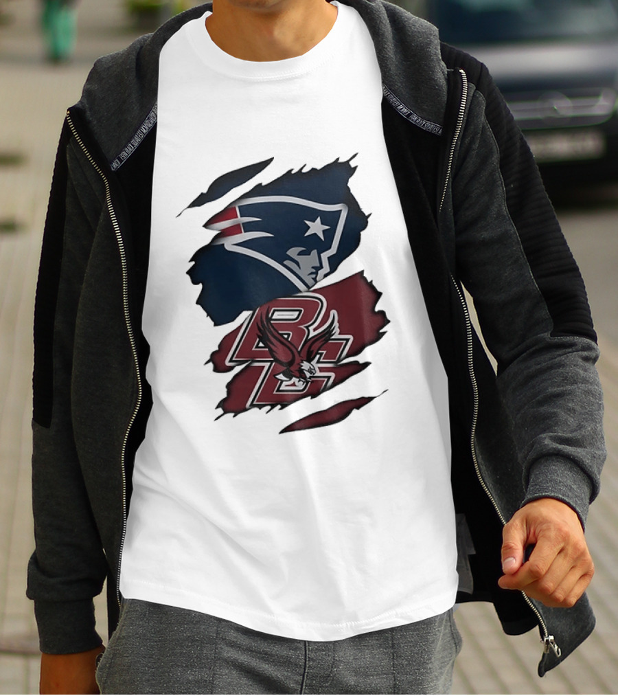 New England Patriots Boston College Eagles Ripped Collaboration T-Shirt