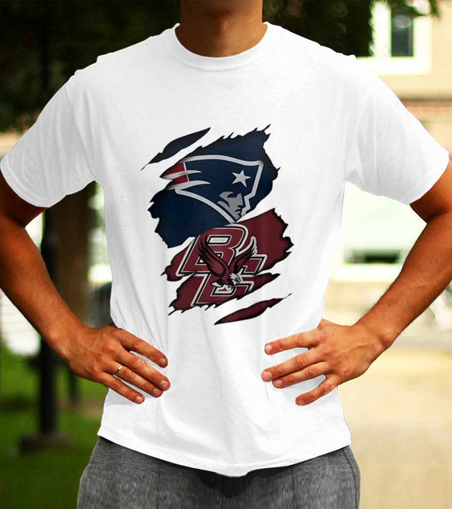 New England Patriots Boston College Eagles Ripped Collaboration T-Shirt