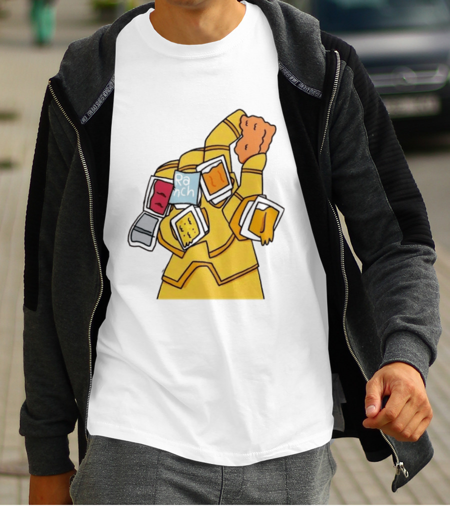 Infinity Gauntlet With Chicken Nugget And Sauce Containers Meme T-Shirt