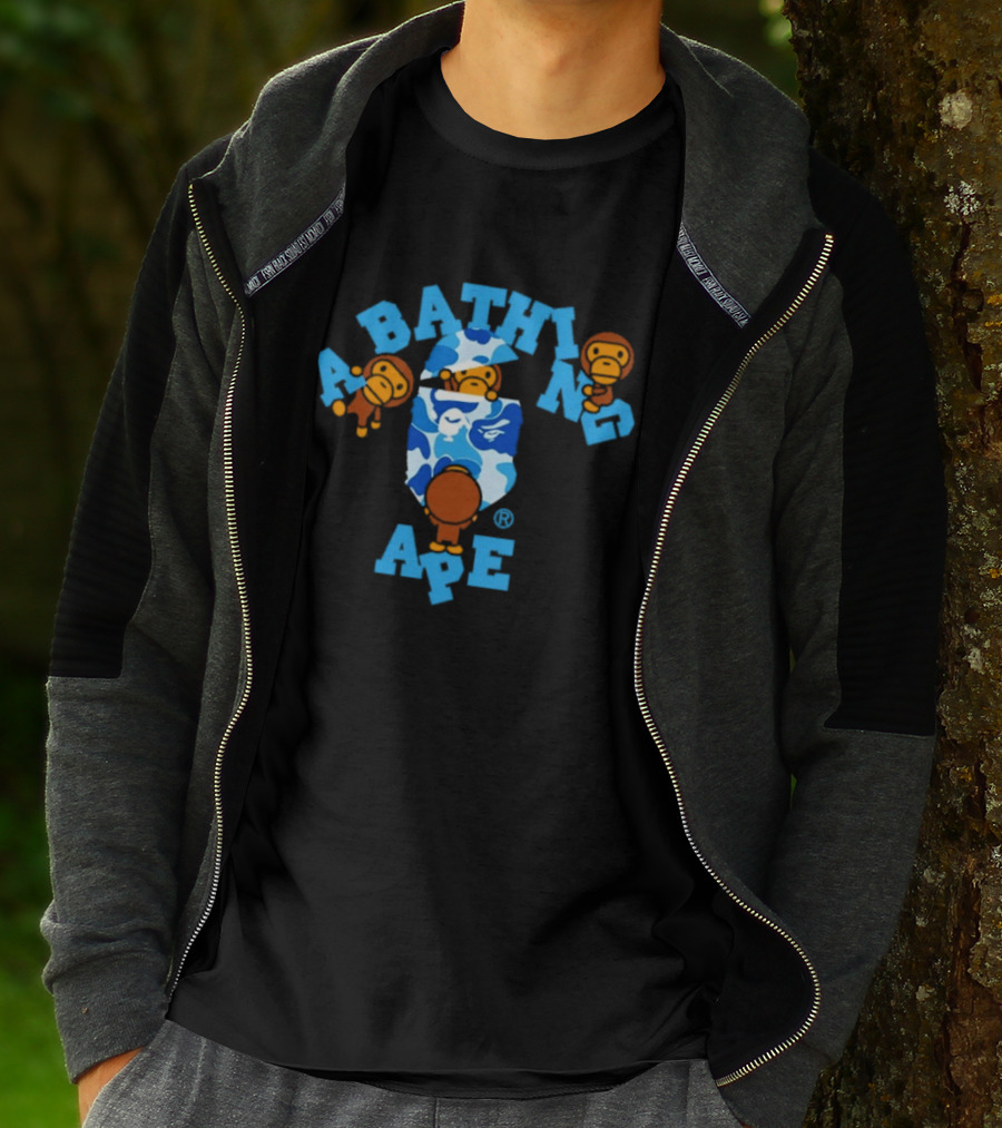 A Bathing Ape ABC Camo College Milo Blue BAPE Monkeys T-Shirt