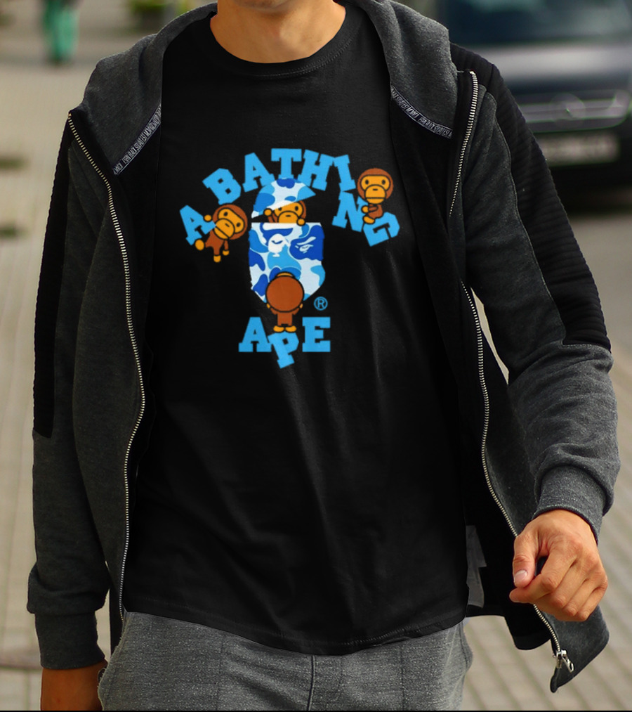 A Bathing Ape ABC Camo College Milo Blue BAPE Monkeys T-Shirt