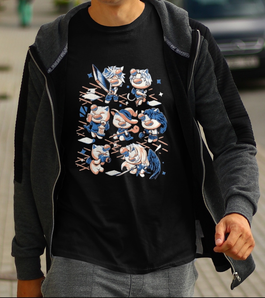 Final Fantasy VII Moogle Characters Cloud Tifa Aerith Sephiroth Cast T-Shirt