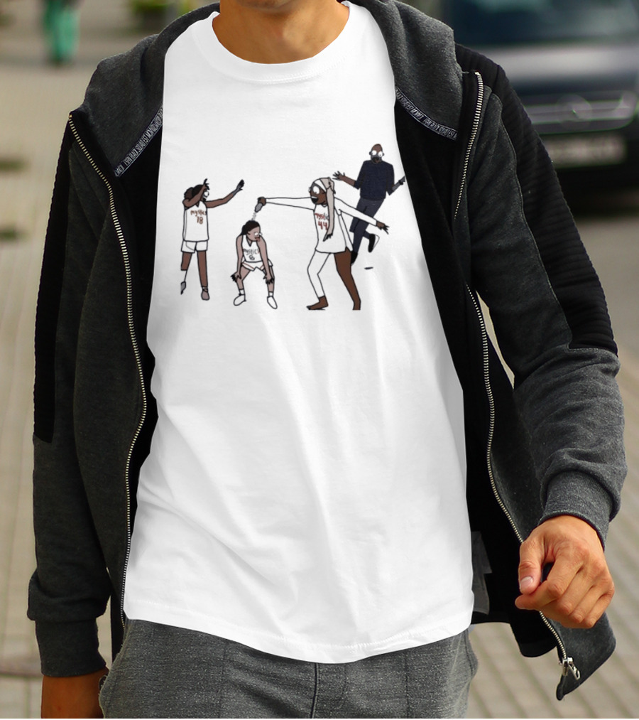 Washington Mystics Locker Room Champion Celebration Scene Animated Players T-Shirt
