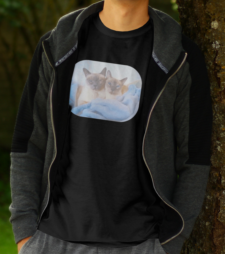 Siamese Cats Snuggling In Blue Blanket T-Shirt